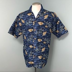 SUXXESS Hawaiian tropical seashell button down shirt short sleeve men size large